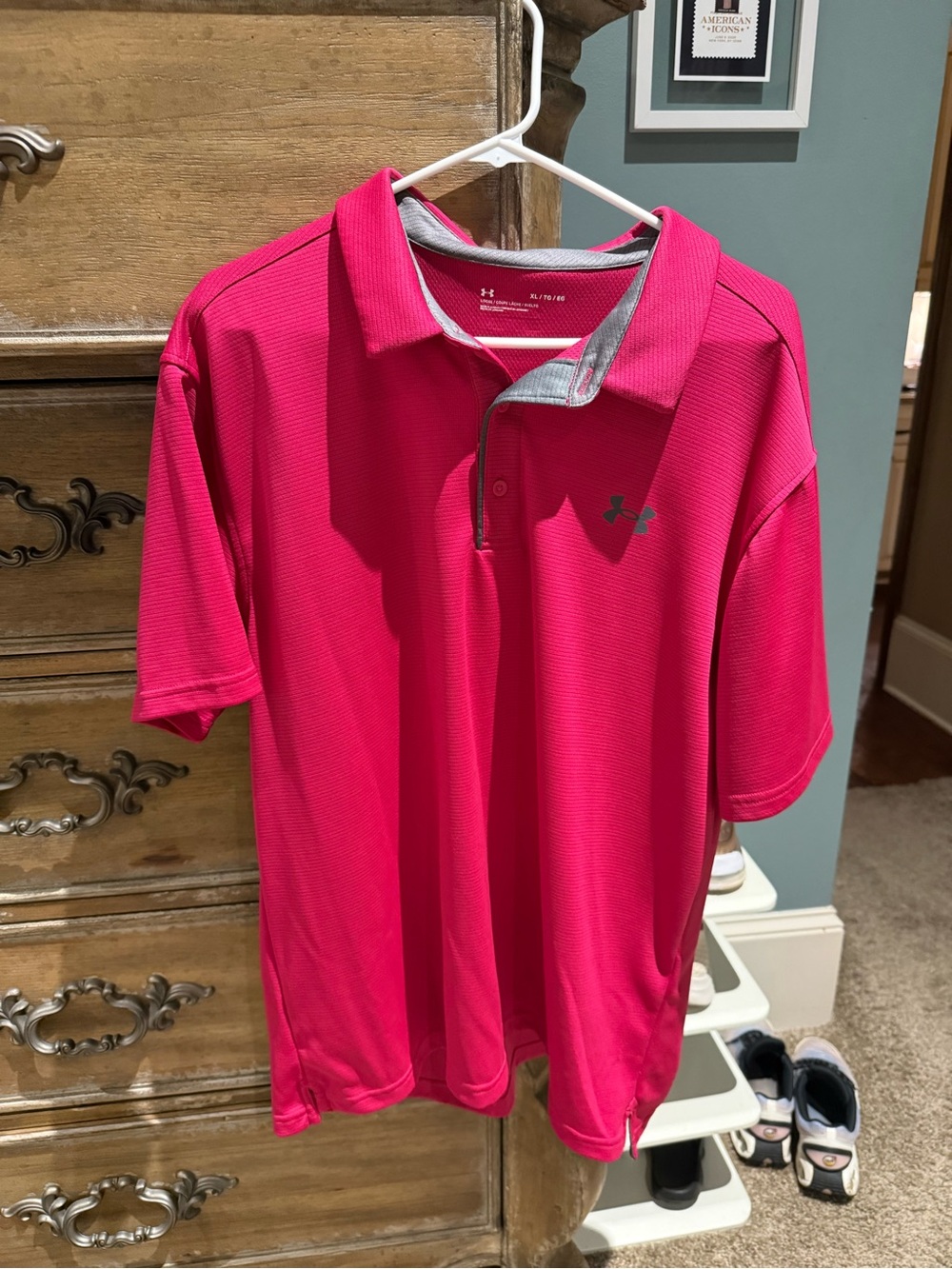Under Armour Hot Pink Polo Shirt with Gray Trim